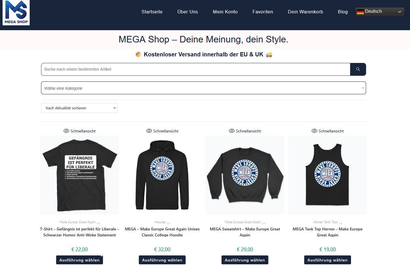 Megashop - Deine Meinung - Dein Style. Der Shop für Patrioten. MEGA Make Europe Great Again